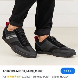 HUGO Black and Red Sneakers with Thick Rubber Sole